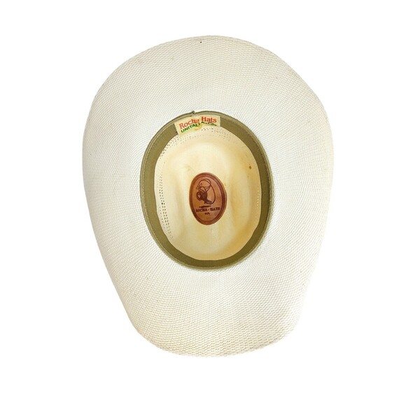 Vintage Rocha Hats Western Cowboy Hat Woven Straw Studded Leather Band 7 1/4" - Picture 9 of 11